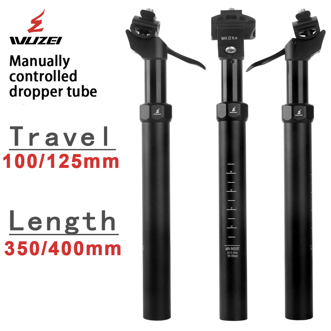 Dropper Post Remote - WUZEI MTB マニュアルコントロールドロッパーシートポスト 100 125mm トラベルマウンテン自転車シートポスト